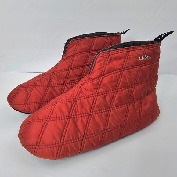 LL Bean Red Quilted Ankle Bootie Slippers Unisex Size Small W 9-10 M 7.5-8.5 EUC - Picture 1 of 10